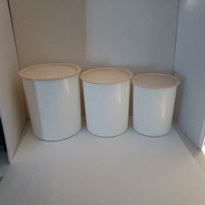 Tuppereare One Touch Canister Set - White/Light Pink - Vintage